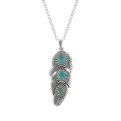 Sterling Silver Turquoise Feather Pendant With Chain 22 Inches