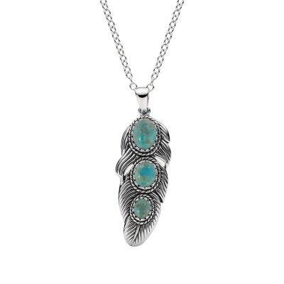 Sterling Silver Turquoise Feather Pendant With Chain 22 Inches