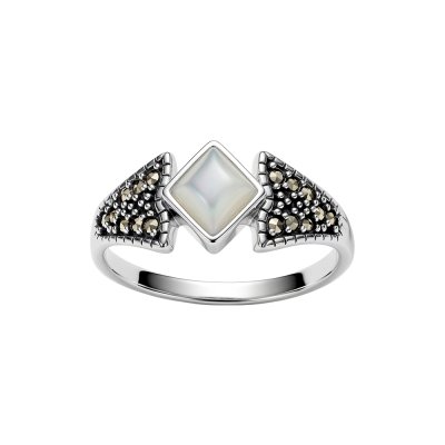 Sterling Silver Mother of Pearl & Marcasite Ring