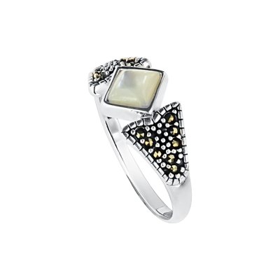 Sterling Silver Mother of Pearl & Marcasite Ring