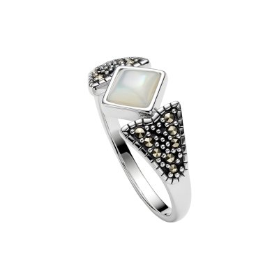 Sterling Silver Mother of Pearl & Marcasite Ring