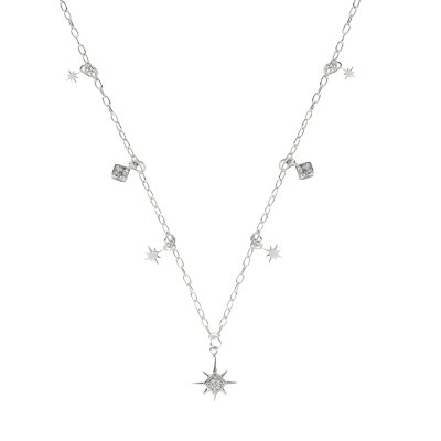 Sterling Silver White Cubic Zirconia Celestial Necklace 18 Inches
