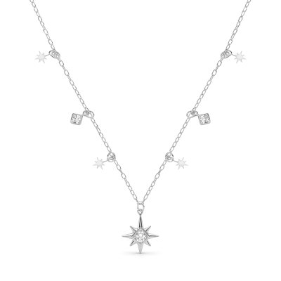 Sterling Silver White Cubic Zirconia Celestial Necklace 18 Inches