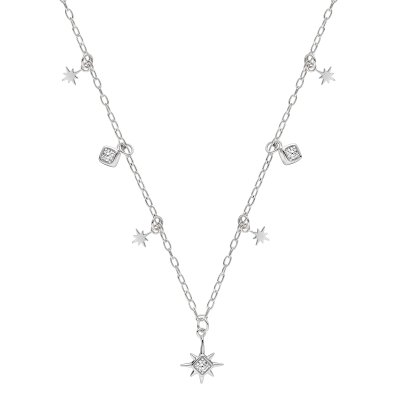 Sterling Silver White Cubic Zirconia Celestial Necklace 18 Inches