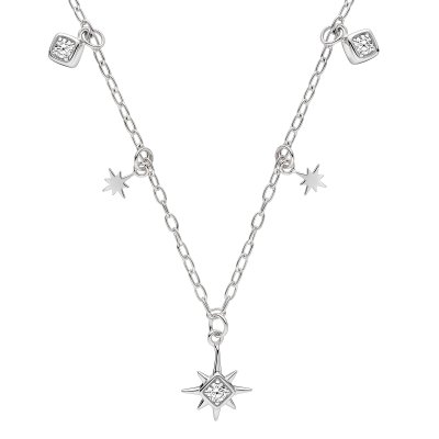 Sterling Silver White Cubic Zirconia Celestial Necklace 18 Inches
