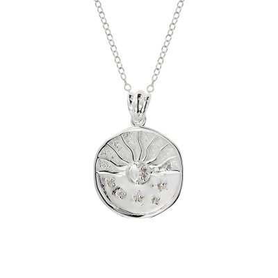 Sterling Silver White Cubic Zirconia Sun Pendant With Chain 18 Inches