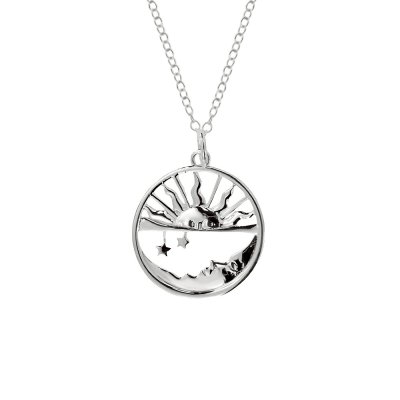 Sterling Silver Sun & Moon Pendant With Chain 18 Inches