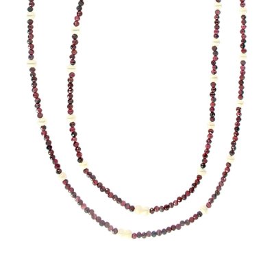 Sterling Silver Freshwater Pearl With Garnet Necklace 22 Inches