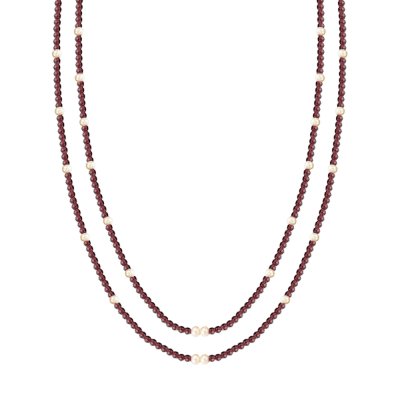 Sterling Silver Freshwater Pearl With Garnet Necklace 22 Inches