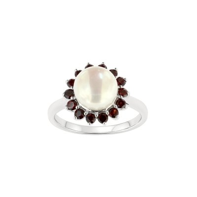 Sterling Silver Freshwater Pearl With Garnet Ring