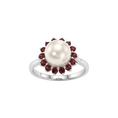 Sterling Silver Freshwater Pearl With Garnet Ring
