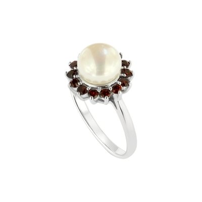 Sterling Silver Freshwater Pearl With Garnet Ring