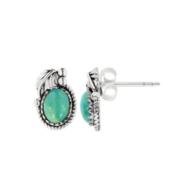 Sterling Silver Turquoise Leaf Post Earrings