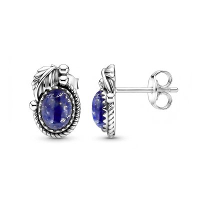 Sterling Silver Lapis Lazuli Leaf Post Earrings