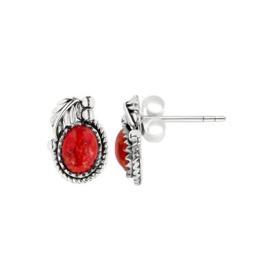 Sterling Silver Coral  Leaf Post Earrings