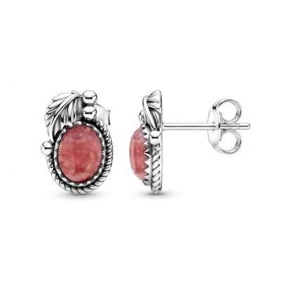 Sterling Silver Rhodochrosite Leaf Post Earrings