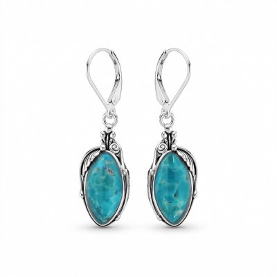 Sterling Silver Turquoise Leaf  Earrings