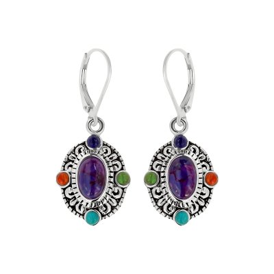 Sterling Silver Purple turquoise With multi Colors earrings