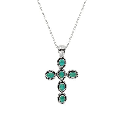 Sterling Silver Turquoise Cross Pendant with Chain 18 Inches