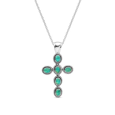 Sterling Silver Turquoise Cross Pendant with Chain 18 Inches