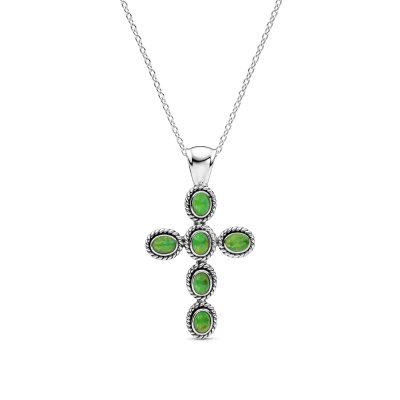 Sterling Silver Green Turquoise Cross Pendant with Chain 18 Inches