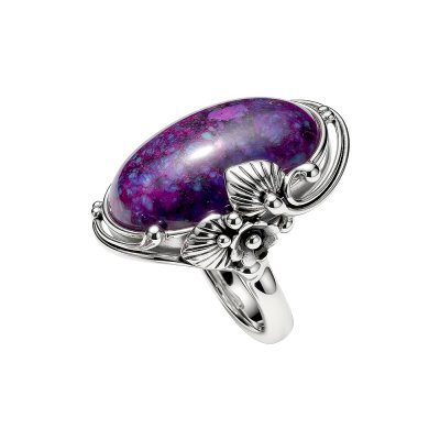 Sterling Silver Purple Turquoise Leaf Ring