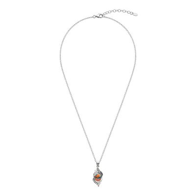 Blended Turquoise With Spiny Oyster Shell Sterling Silver Leaf Pendant with Chain
