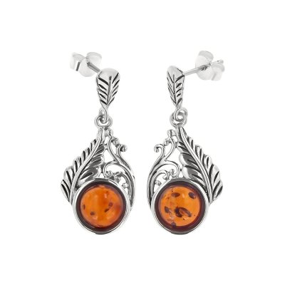 Sterling Silver Amber Leaf Earrings