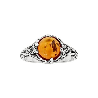 Sterling Silver Amber Leaf Ring