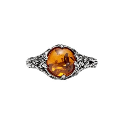 Sterling Silver Amber Leaf Ring