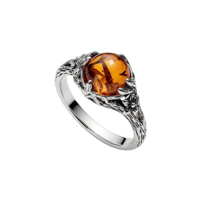 Sterling Silver Amber Leaf Ring