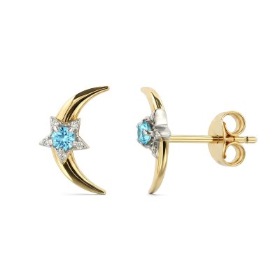 Sterling Silver Swiss Blue Topaz Celestial Moon Earrings