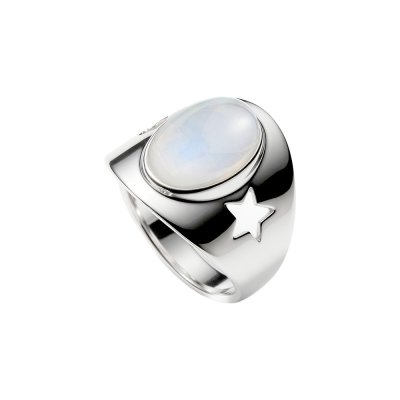 Sterling Silver Rainbow Moonstone Star Ring