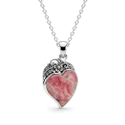 Sterling Silver Rhodochrosite Heart Pendant with Chain 18 Inched