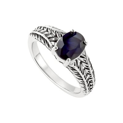 Sterling Silver Blue Sapphire Leaf Ring