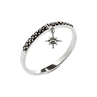 Sterling Silver Marcasite & Cubic Zirconia North Star Ring