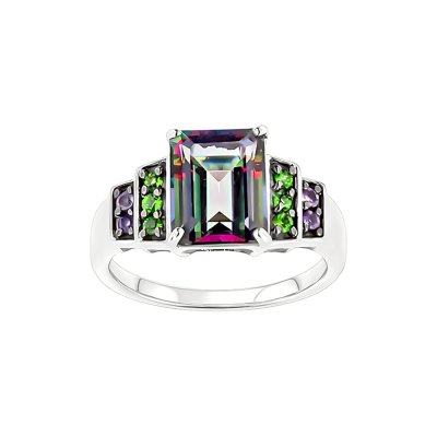 Sterling Silver Mystic Green With Chrome Diopside & Amethyst Ring