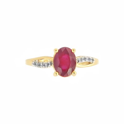 Sterling Silver Ruby With White Zircon Ring Over 18K Yellow Gold Plated
