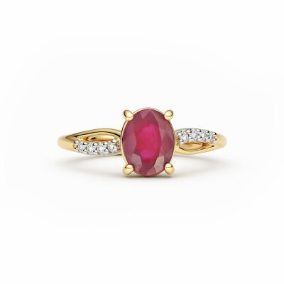 Sterling Silver Ruby With White Zircon Ring Over 18K Yellow Gold Plated