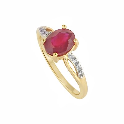 Sterling Silver Ruby With White Zircon Ring Over 18K Yellow Gold Plated