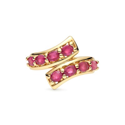 Sterling Silver Ruby Bypass Ring Over 18K Yellow Gold Plated
