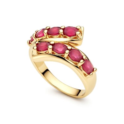 Sterling Silver Ruby Bypass Ring Over 18K Yellow Gold Plated