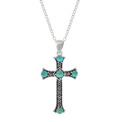 Sterling Silver Turquoise Cross Pendant With Chain 18 Inches