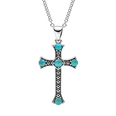 Sterling Silver Turquoise Cross Pendant With Chain 18 Inches