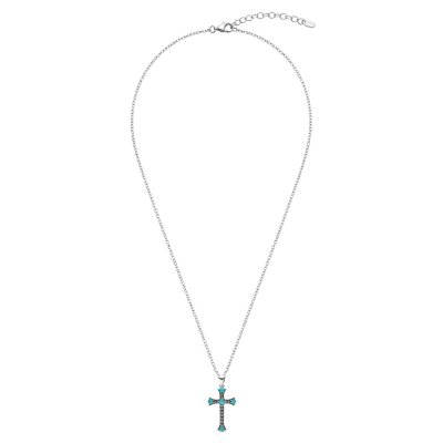 Sterling Silver Turquoise Cross Pendant With Chain 18 Inches