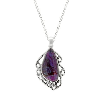 Sterling Silver Purple Turquoise Pendant With Chain 18 Inches