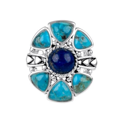 Sterling Silver Lapis Lazuli and Turquoise Ring