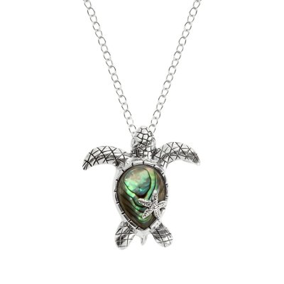 Sterling Silver Abalone Turtle Pendant With Chain 18 Inches