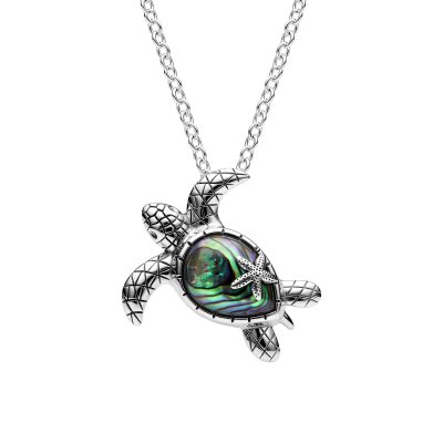 Sterling Silver Abalone Turtle Pendant With Chain 18 Inches