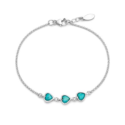 Sterling Silver Turquoise Heart Bracelet 7.25 Inches